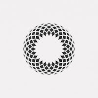 a black and white circular logo on a white background