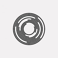 a black and white logo with a circle in the middle